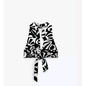 Zara Black/White Crop Top Linen Blend. Sz S. NWT! 3374 460